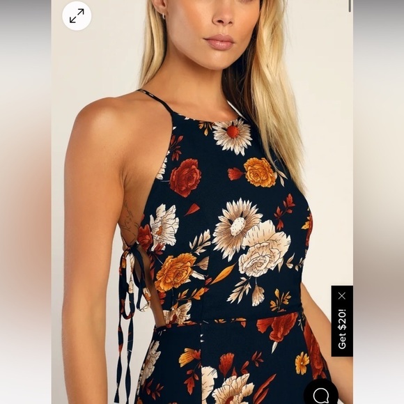 Lulus Flourishing Flirt Navy Blue Floral Cutout Halter Midi Dress Large NWT - Picture 4 of 15